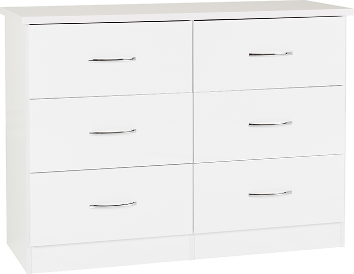 Nevada 6 Drawer Chest In White Gloss - Click Image to Close
